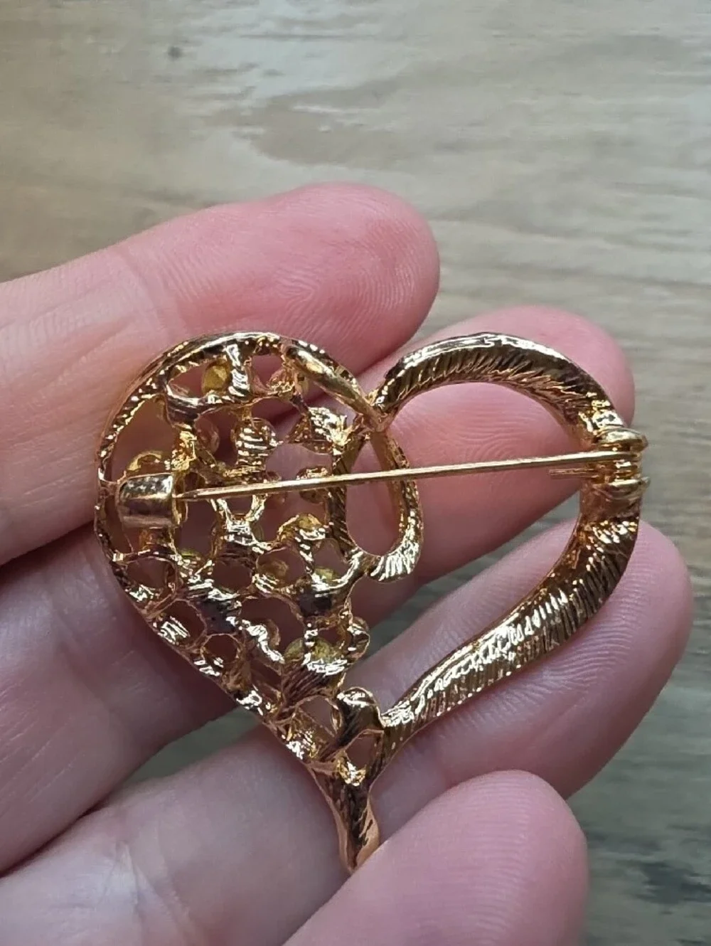 Gold Heart Brooch with Iridescent Crystals - Women Jewelry